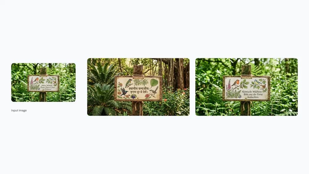 A wildlife campaign sign translated and adapted into multiple languages in an official Nano Banana 2 example.