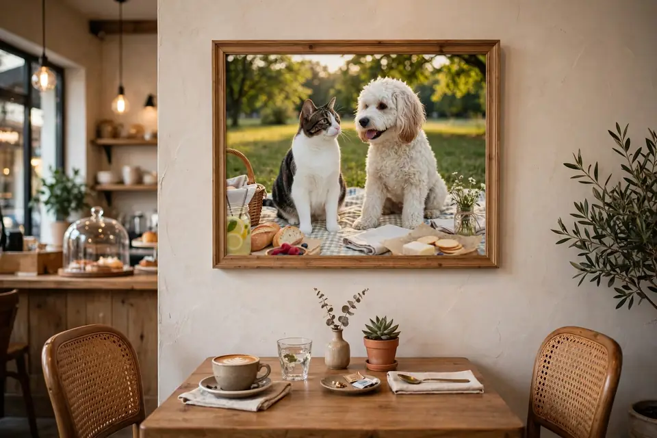 Official Muse Image demo showing the picnic image framed inside a cafe.