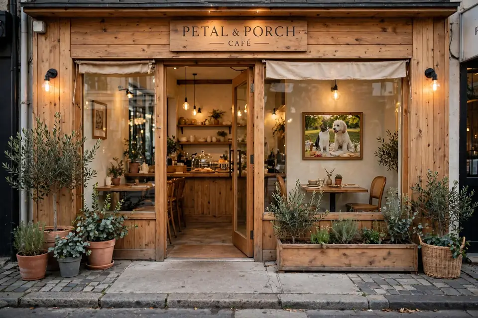 Official Muse Image demo showing the Petal and Porch Cafe storefront.