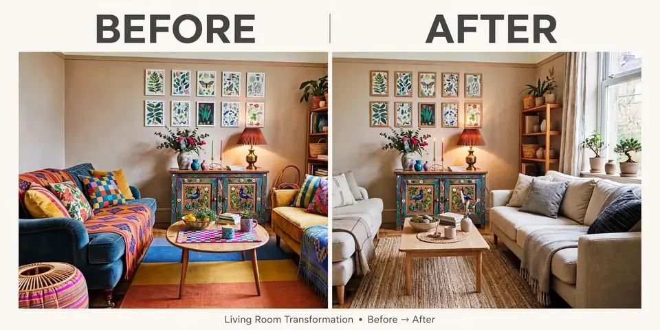Official Muse Image demo showing a living room before and after transformation.