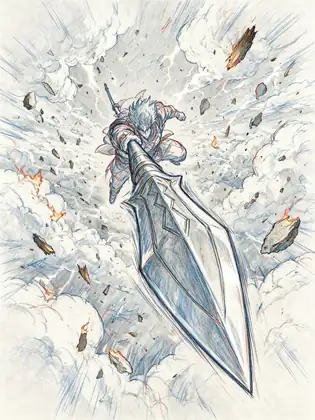 Official Seedream 5.0 Pro dynamic anime warrior composition with visible key animation layout lines.