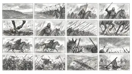 Official Seedream 5.0 Pro 4x4 cinematic storyboard example with sixteen bordered panels.