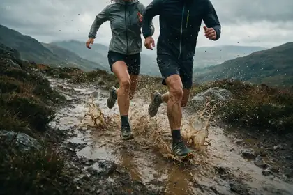 Official Seedream 5.0 Pro commercial running apparel photo with mud and motion.